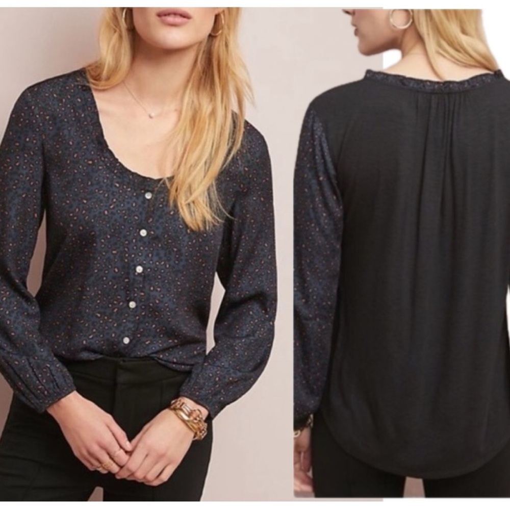 Anthropologie DOLAN Marilyn Leopard Print Button Down Blouse